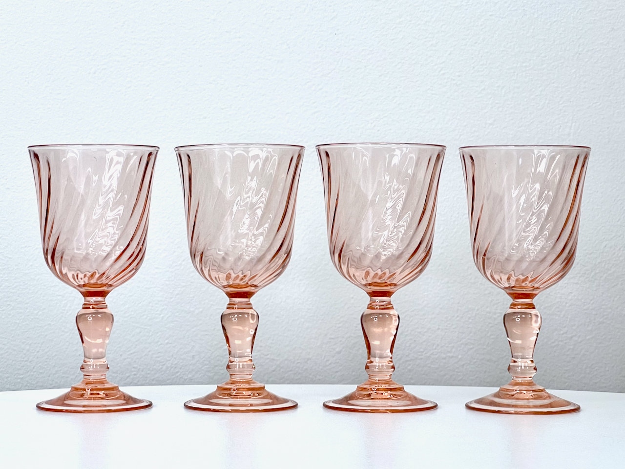 4 French Vintage 70s Luminarc Small Wine Glasses, Rosaline White