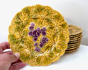 Sarreguemines (France) 7.5" Salad Plates, Grapes | French Majolica