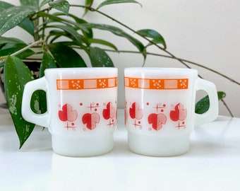 Fire King (USA) 'Shamrock' in Red/Orange, Stackable Mugs [sold separately]