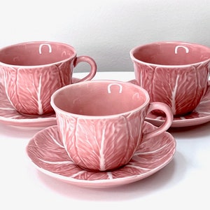 Bordallo Pinheiro (Portugal) 'Cabbage' in Pink, Large Cup and Saucer [Sold Separately]  *RARE FIND*