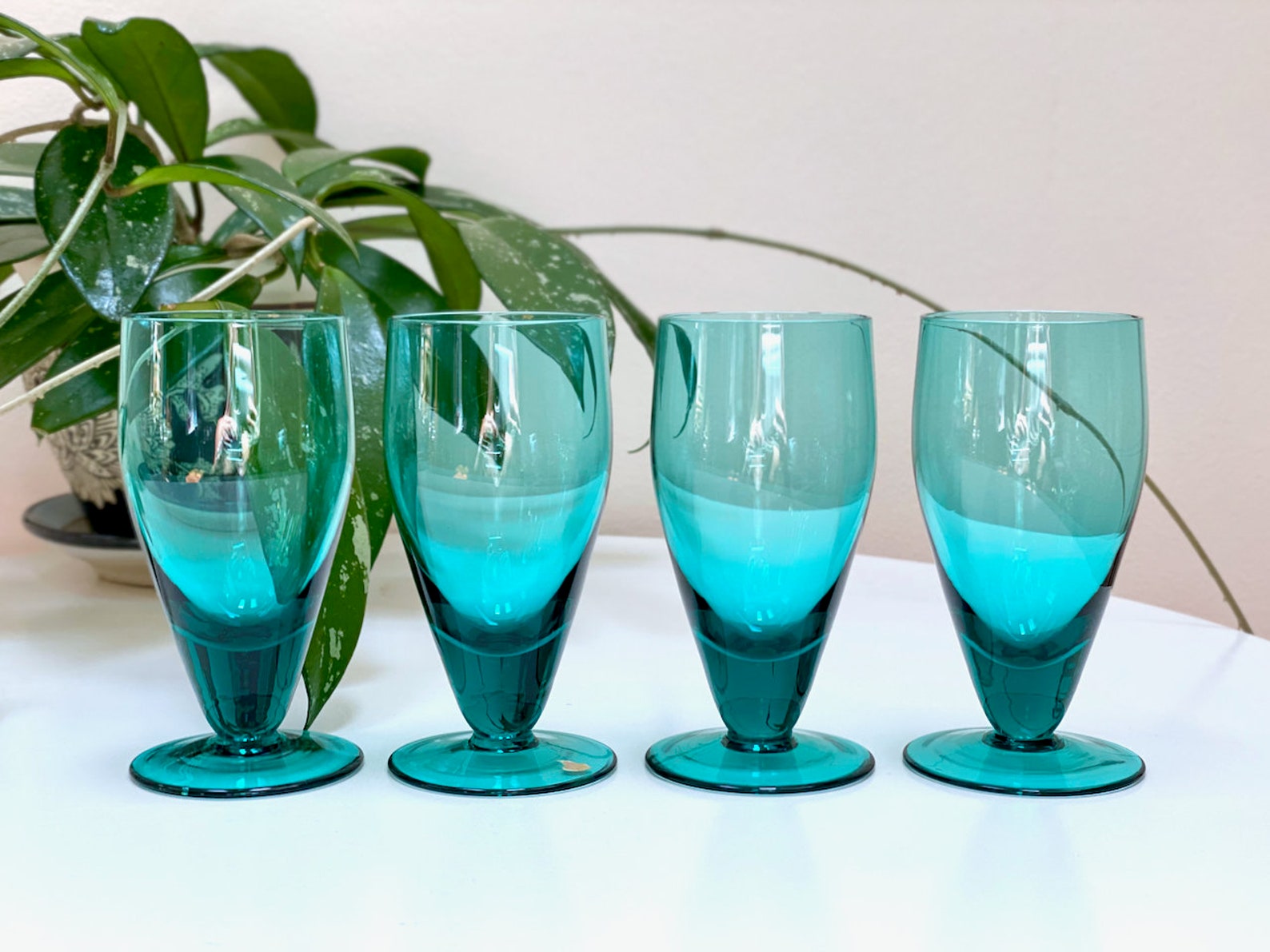 Krosno Poland teal sherry glasses x4 Etsy