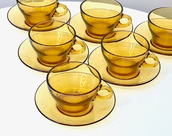 Bormioli (Italy) 'Vitrosax' Large Cups and Saucers (set x6)