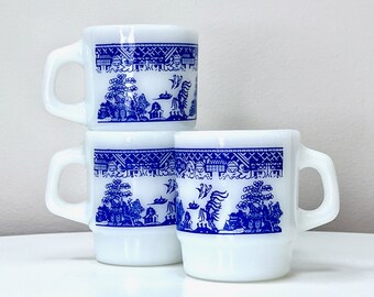 Anchor Hocking / Fire-King (USA) 'Willow' Coffee Mugs [Sold Separately]