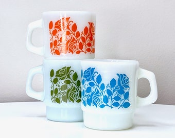 Anchor Hocking / Fire-King (USA) 'Rose Garden' Coffee Mugs [Sold Separately]