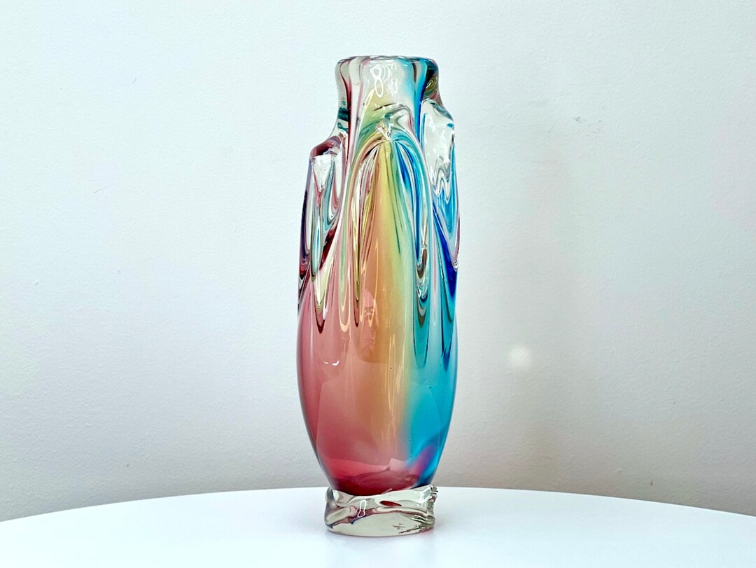新品即決 Art Glass IWATU GLASS 瑠璃色の花瓶 - インテリア小物