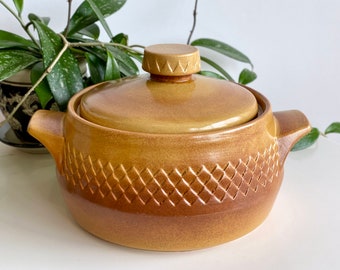 Textured Butterfly Motif Large Vintage Handmade Ceramic Casserole Dish With Lid Blue Tan
