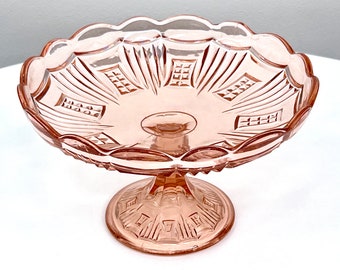 Crown Crystal Glass (Australia) 40 Series - 'Egyptian' (aka Waffle and Comb) Comport, in Rosaline Pink | Model #4070 *RARE FIND*