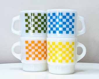 Anchor Hocking / Fire-King (USA) 'Checkers/Checkerboard' Coffee Mugs [Sold Separately]