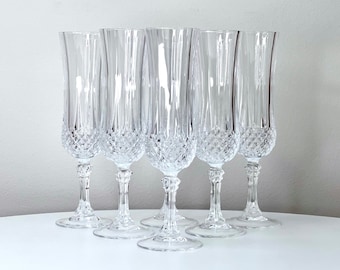 Cristal D'Arques-Durand (France) 'Longchamp' Crystal Champagne Flute Glasses (set x6)