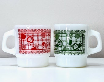 Anchor Hocking / Fire-King (USA) 'Apple on the Mat' Coffee Mugs [Sold Separately]