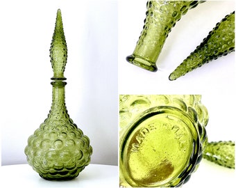 Squat 16" Empoli Decanter/Bottle, in Olive Green | Made in Italy | Bubble/Hobnail Decor