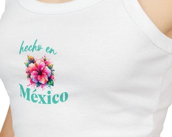 Canotta Mexico: trendy canotta con spalline sottili "Hecho en Mexico"! Questo top corto Y2K estetico è perfetto per l'orgoglio messicano, le feste e i viaggi