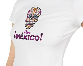 Maglietta per neonati Mexico: maglietta trendy "Viva Mexico"! Questo top corto Y2K estetico è perfetto per outfit Mexican pride, fiesta e Day of the Dead.