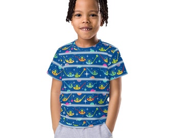キッズ ギャラクシー Tシャツ：ボーイズ 宇宙 火星人 クルーネック Tシャツ