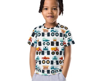 Camiseta infantil de Monster Truck: estampado colorido por todas partes