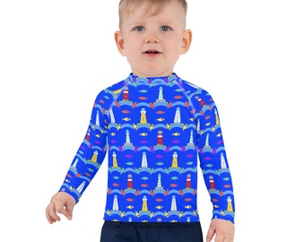Ocean Blue Kids Rash Guard: UPF 50+ Long Sleeve Shirt