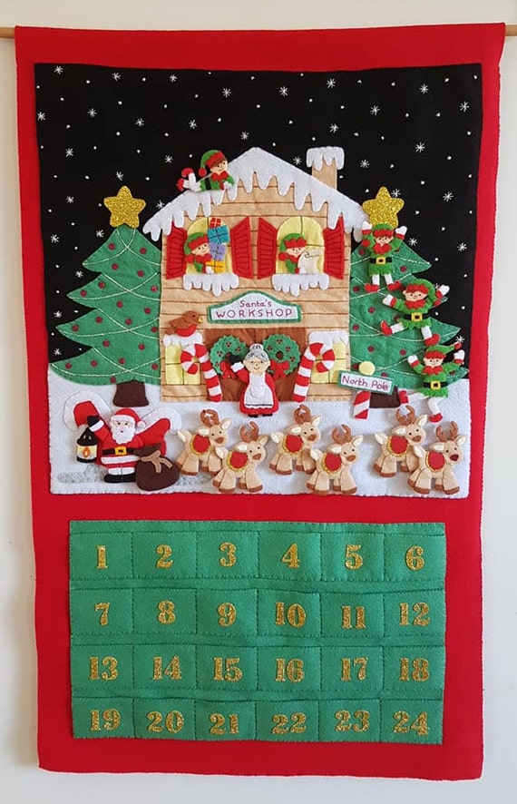 Inch Christmas Advent Calendar Felt Santa Advent Calendar Wall Hanging