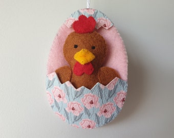Felt Easter decoration - 'freshly hatched, pink poppies'