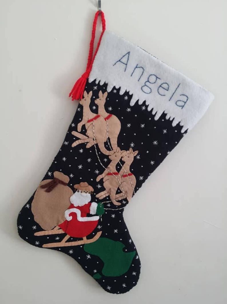 Personalized made to order Santa in Australia felt Christmas stocking