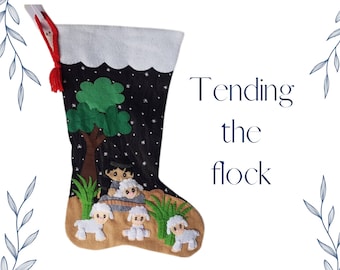 Felt Christmas stocking stocking (Personalized) - 'Tending the flock'