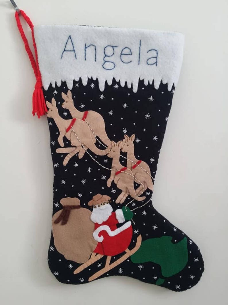 Personalized made to order Santa in Australia felt Christmas stocking