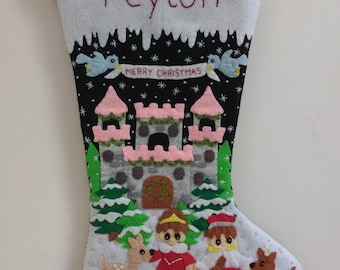 made to order - Christmas at the castle felt Christmas stocking (Personalized)