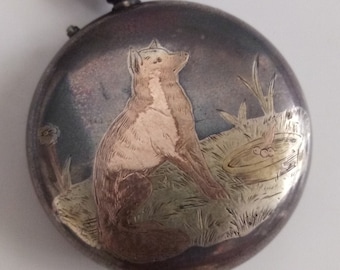 Antique half hunter pocket watches gold silver jewelry engraved fox floral niello enamel Spring time daylight savings time traveler machine