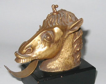 Horse head bust equine art Bronze doré paperweight tape dispenser figurative sculpture collectable unicorn horsepower 20th c accessories