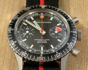 Vintage 70s divers Watch Nivada-Grenchen chronomaster swimwear surfwear Swiss Valjoux Cal. 23 20 atm resistance17 jewels Coustaeu grade