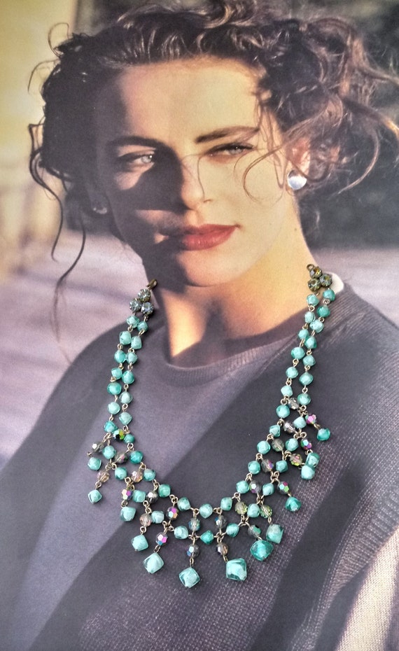 French Blue bib necklace Pate de verre gripoix gla