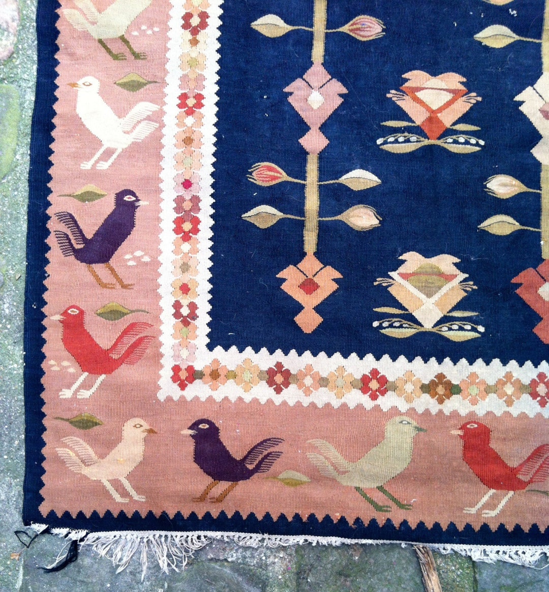 Antique Bessarabian Kilim Rug Folk Art Birds Flora Motif 4' X 8 ...