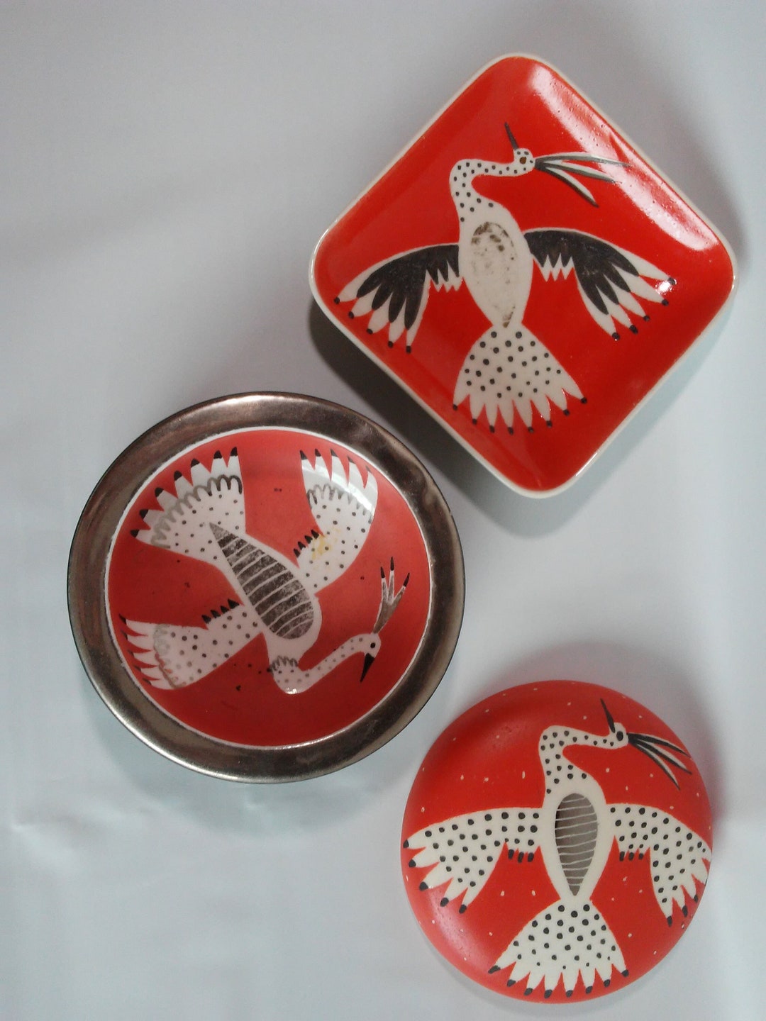 Waylande Gregory Art Pottery Phoenix Firebird Bowls Dish Trays Etsy