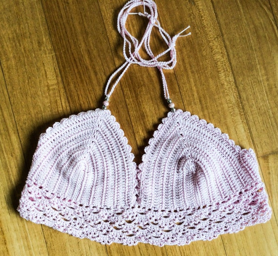 Items similar to Crochet bikini top (baby pink colour) on Etsy