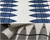 Moisture resistant tablecloth white blue abstract fishes Eco Friendly , also table runner , tea towel , curtains available eco GIFT