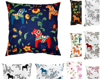 Pillow cover colorful LARGE Swedish Dala Horse Popular Scandinavian Design Decorative pillow for Throw pillows Floor Cushions Accent Pillows