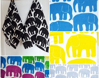 Tea towel black white colorful elephants Scandinavian Design cotton kitchen towel , decorative tea towel , home decor , great Gift