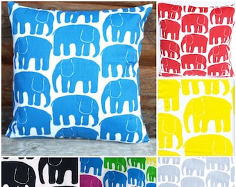Decorative Pillow cover white bright blue Elephants Decorative Cotton pillow Scandinavian Design Throw pillows Floor Cushions Accent Pillows