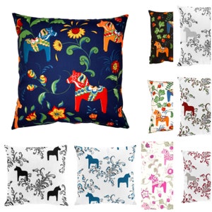 Pillow cover colorful LARGE Swedish Dala Horse Popular Scandinavian Design Decorative pillow for Throw pillows Floor Cushions Accent Pillows