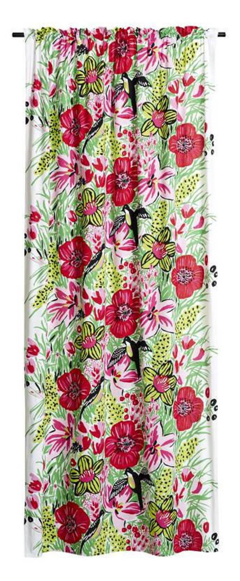 great GIFT Curtain panel white red flowers green leaves black birds Modern Decor Cafe curtain Kitchen valance napkins available runner
