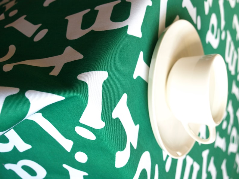 also curtains available Tablecloth green white fun letters 37x56 or made to order your size great GIFT