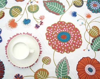 Tablecloth white green emerald purple Floral Botanical Modern Scandinavian Design ,also napkins , runners , curtains available, great GIFT