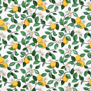 Table RUNNER white yellow lemons green leaves Botanical Scandinavian Design , runner , napkins , curtains , pillows , great GIFT