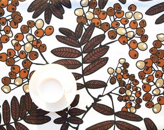 Tablecloth white brown orange golden leaves berries Modern Scandinavian Design ,also napkins , runners , curtains available, great GIFT