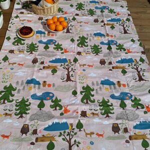 Picnic blanket pink blue forest animals nature Modern EXTRA LARGE blanket and Bag Beach blanket Summer Picnic blanket Outside blanket GIFT