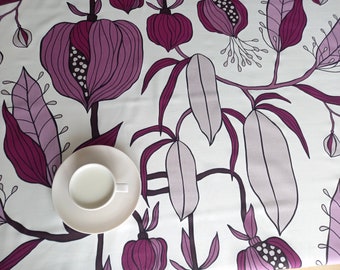 Curtain valance Tablecloth White Purple plants Flowers Leaves Botanic fabric Scandinavian Design Table linen Towel Pillow Eco Friendly GIFT