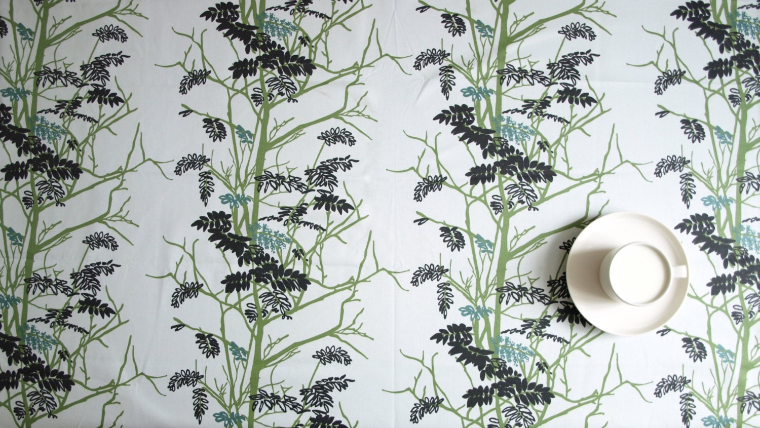 Tablecloth Pale Mint Green Tree Brunches Black Emerald Modern - Etsy
