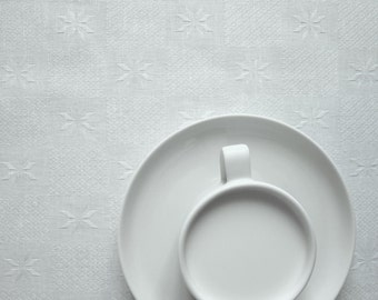 Linen tablecloth white eight pointed star pattern Eco Friendly , also table runner napkins pillow available,eco GIFT