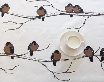 Curtain valance Tablecloth White Black brown Birds decor Arvidssons SERENAD fabric Modern Scandinavian Design Table linen towel GIFT