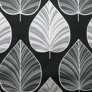 Curtain panel black white grey large leaves Botanical Modern Decor Cafe curtain Kitchen valance , runner , napkins available, great GIFT