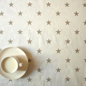 Tablecloth white with beige stars Soft Cotton or Moisture resistant cover Napkins Runner Pillow Curtains Tea towel great GIFT